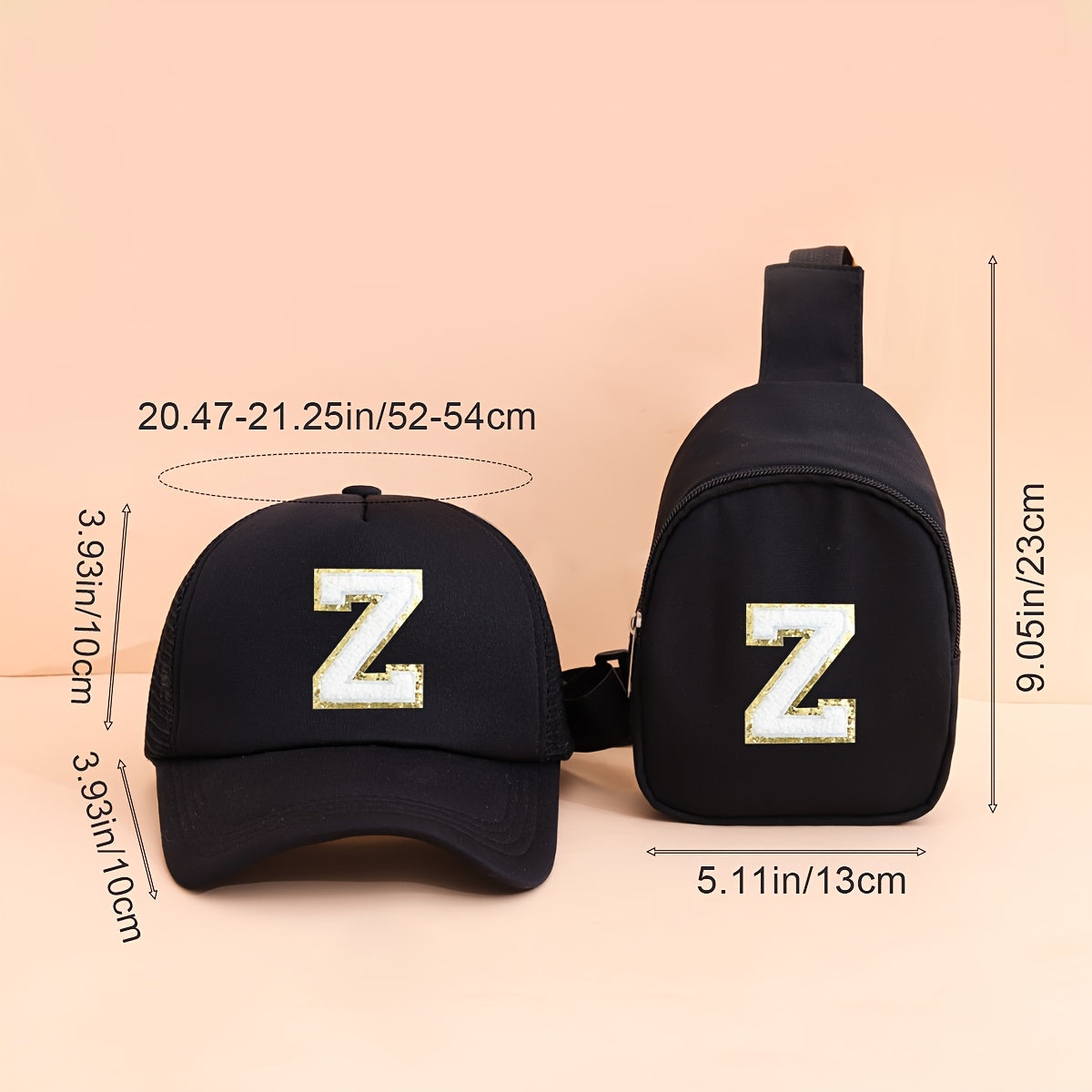 2pcs Kids' Printed Alphabet Pattern Set, Includes 1 Black Stylish Breathable Trucker Hat and 1 Black Crossbody Bag, Lightweight Sun Hat with Small Coin Purse, Suitable for Boys and Girls Aged 5-10 for Daily Outings and Back-t