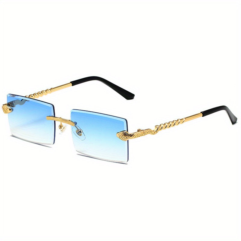 Vintage Style Square Rimless Glasses with Snake Design, Zinc Alloy Frame, Black Lenses, ENSARJOE