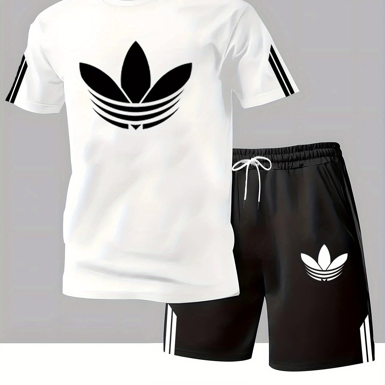 ADIDA Letter Set Short Sleeve + Shorts Two-Piece Men's Fashion Casual Round Neck T-Shirt Outfit, European Style Trendy Short Sleeve Set