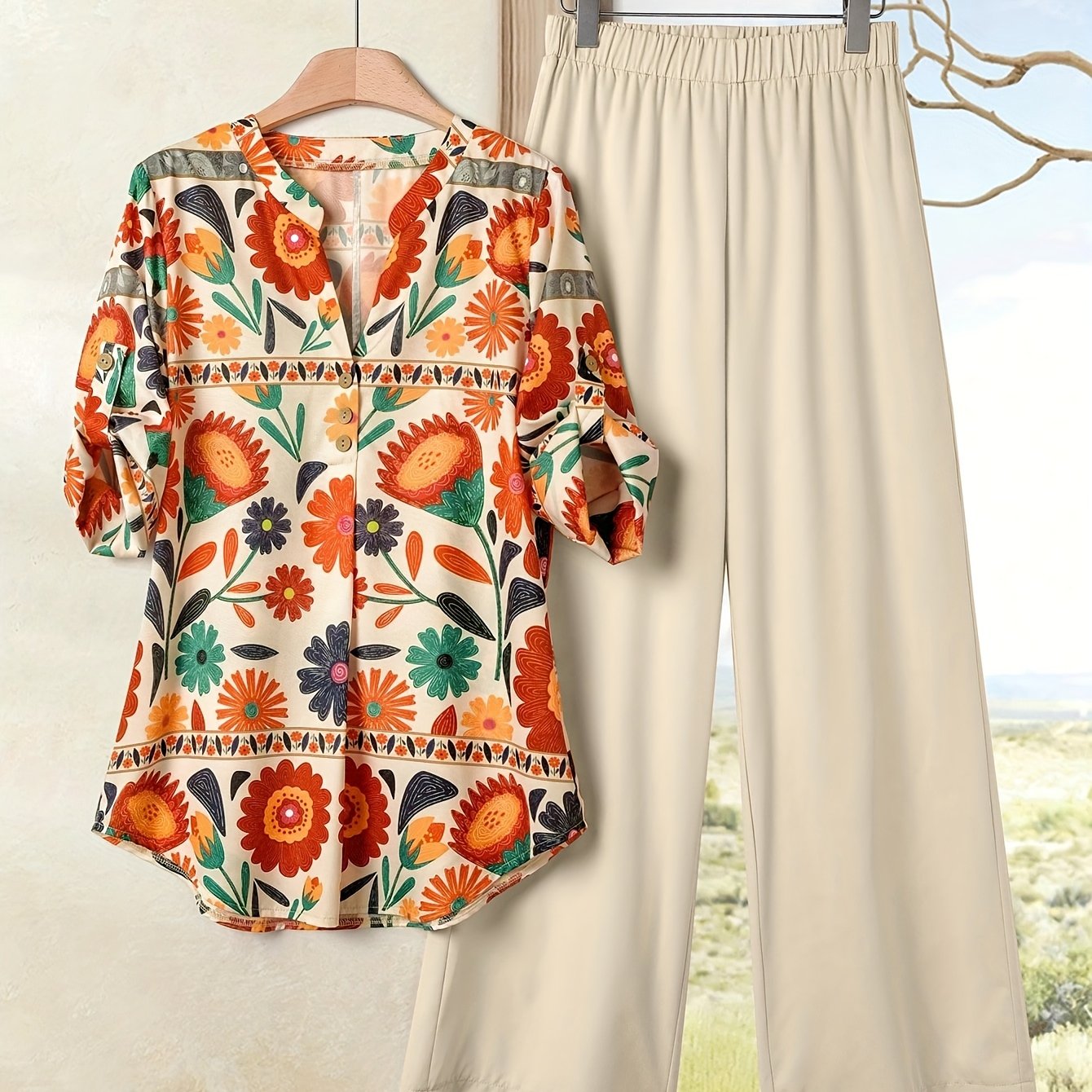 Vintage Print Two-Piece Set
