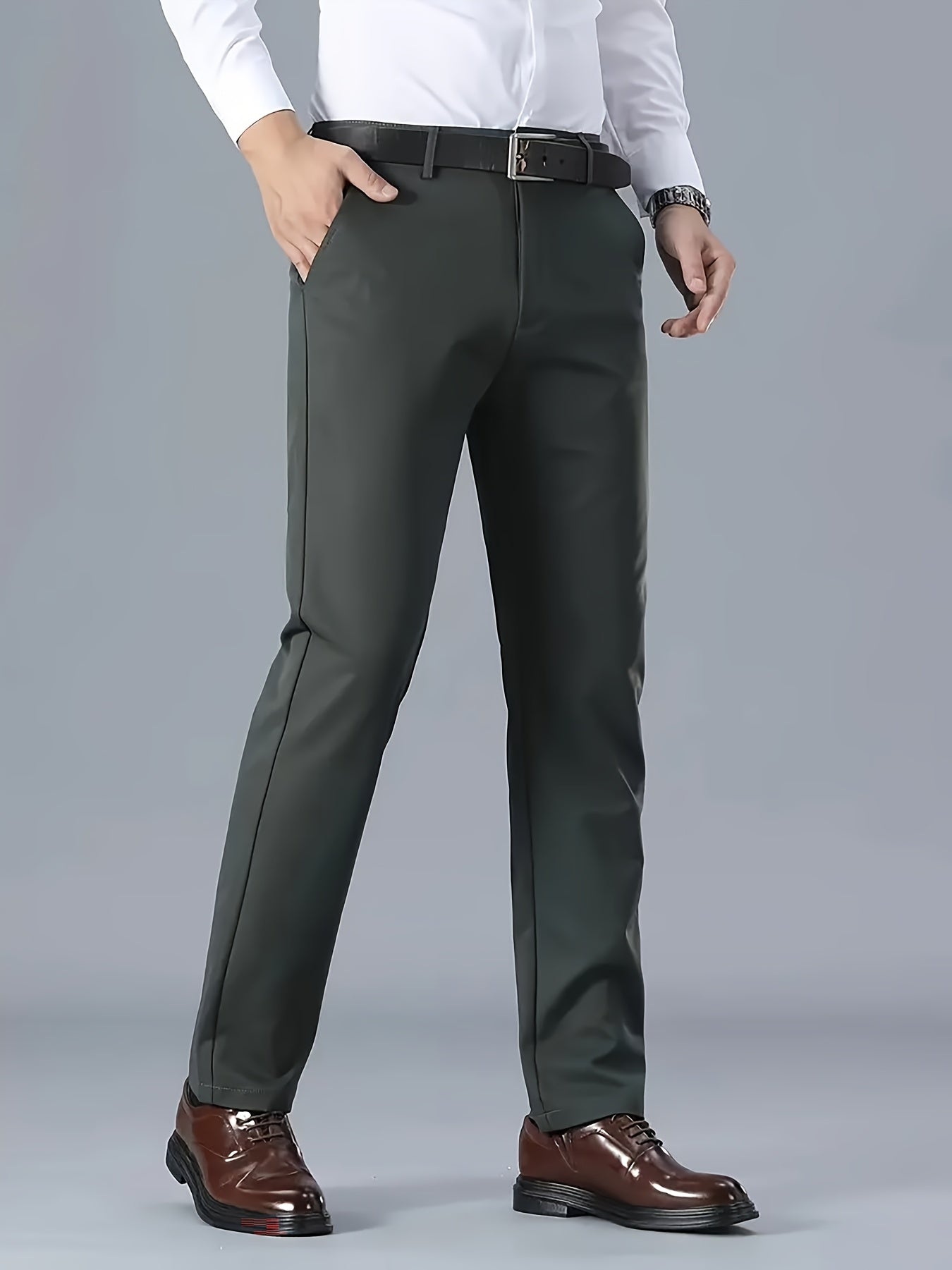 Men'S Classic Black Dress Pants - Stretchy Polyester, All-Season Comfort Fit, Regular Length, Solid Color, Allseason Pants | Stylish Dress Pants | Comfortable Fit Pants