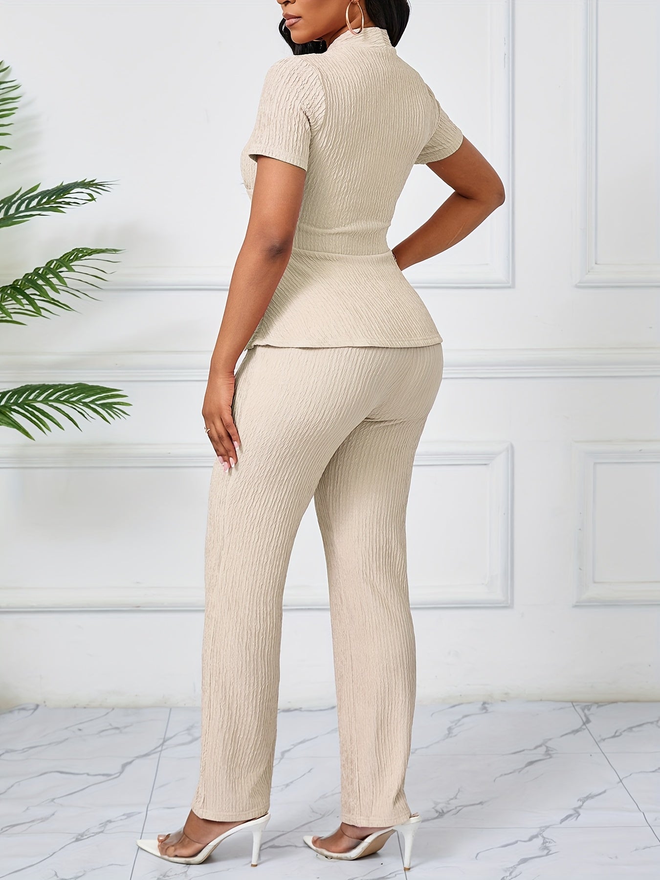 Ready-To-Wear Women'S Elegant Casual Solid Color Textured Pants Set