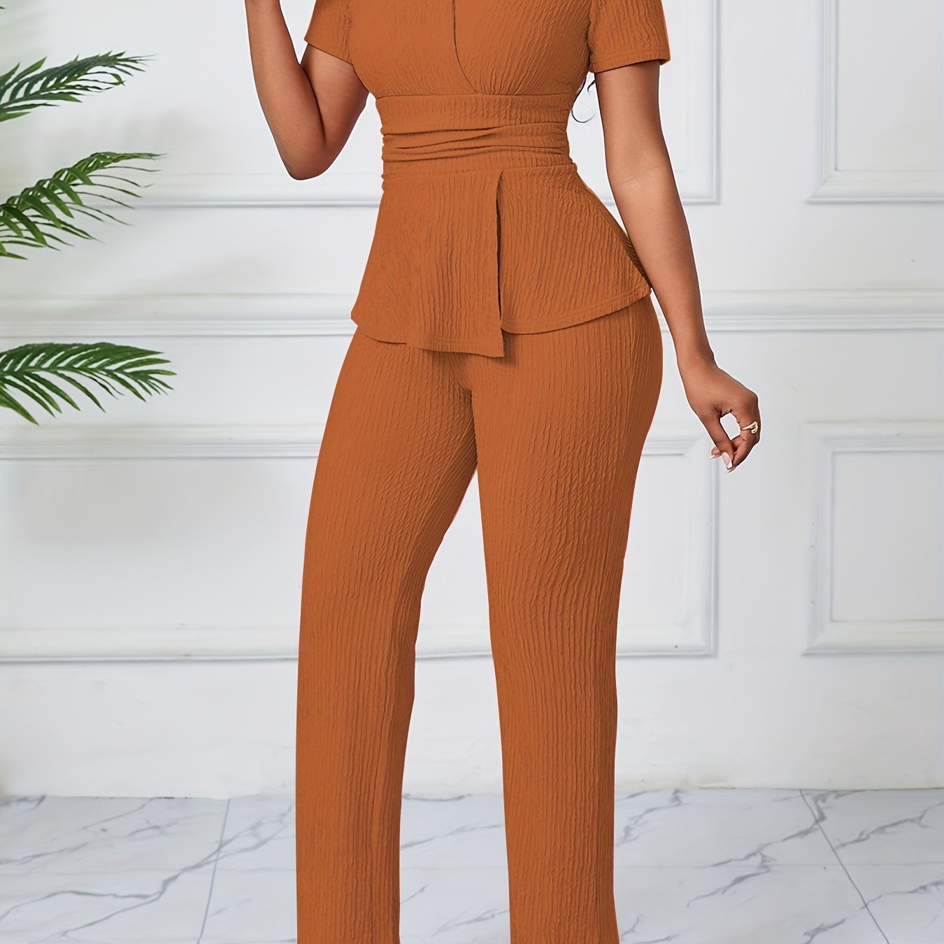 Ready-To-Wear Women'S Elegant Casual Solid Color Textured Pants Set
