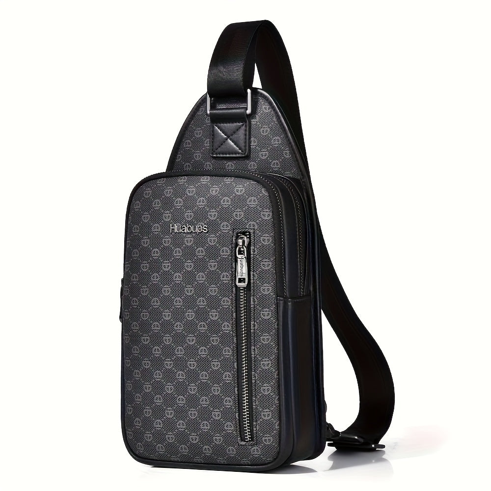 HUABUPS Men'S Crossbody Backpack - Black PVC Business Commuter Bag with USB Charging, Adjustable Strap, Multiple Compartments & Durable Design for Travel, Hiking, Daily Use - Ideal Gift for Men, Hiking Gear, Stylish Accessory