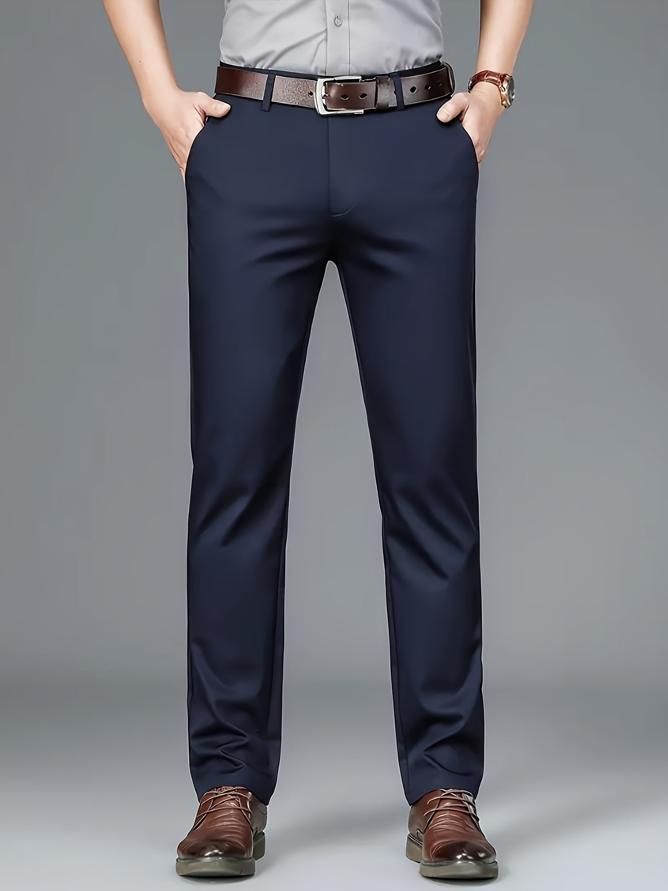 Men'S New Style Solid Color Suit Pants for All Seasons, Fashionable Business Stretch Straight-Leg Formal Trousers, Slim-Fit Casual Pants.