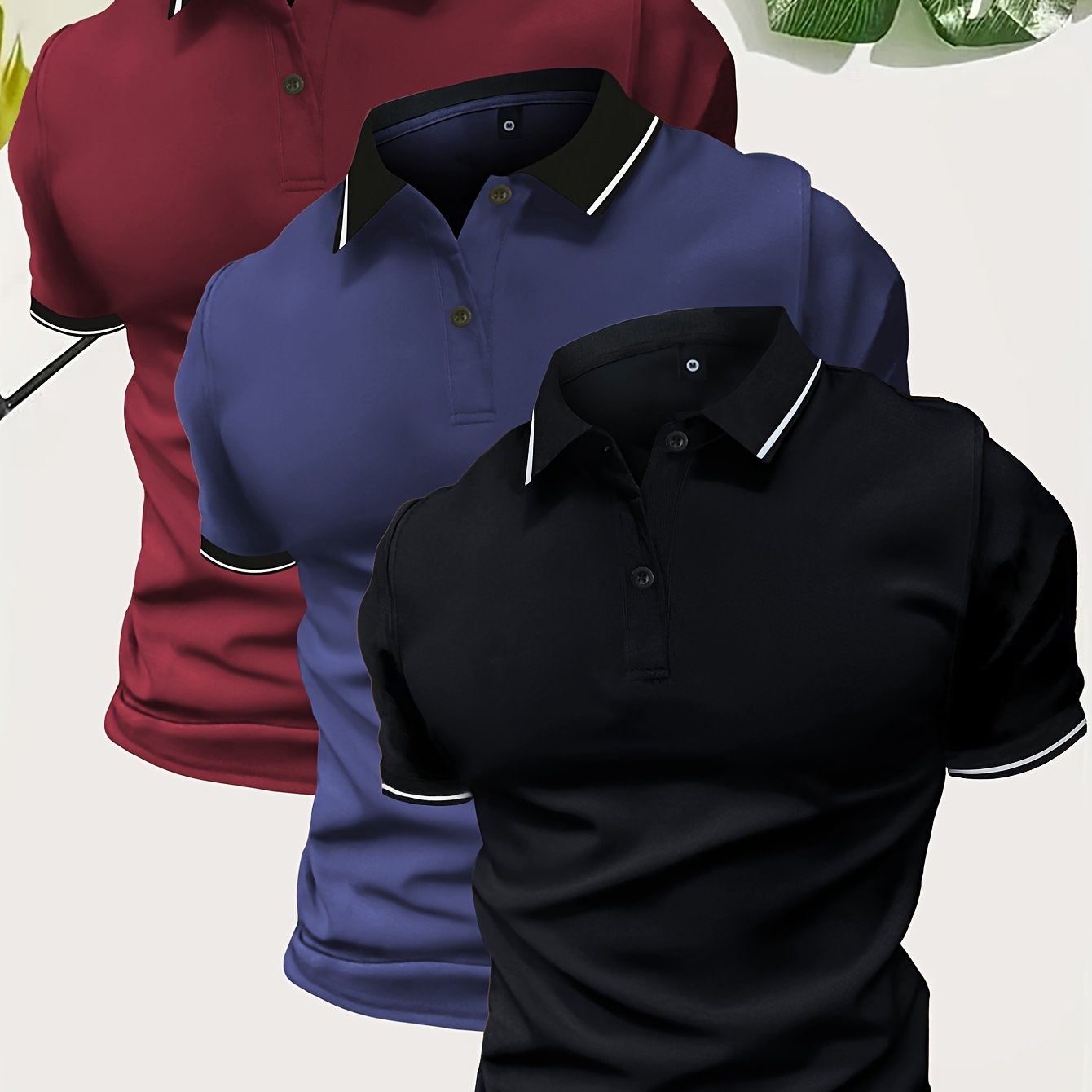 3Pcs Breathable Regular Fit Golf Shirt, Men's Casual V-Neck T-Shirt Short Sleeve For Summer, Men's Clothing