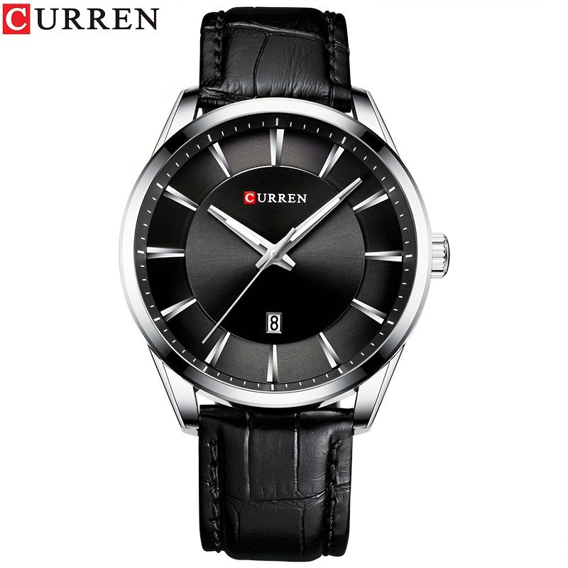CURREN Minimalist Business Men'S Quartz Watch with Faux Leather Strap And Large Dial with Date, Suitable for Women