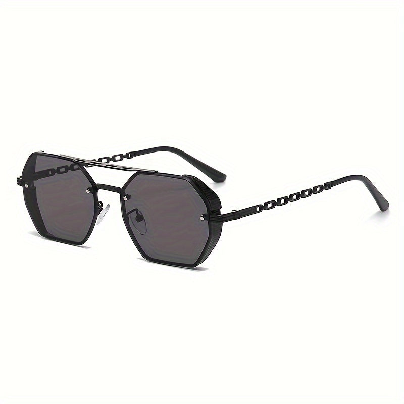 1pc Stylish Polygonal Golden Frame Fashion Glasses with Chain Link Design - Black Metal Fashion Glasses for Fashion-Forward Look