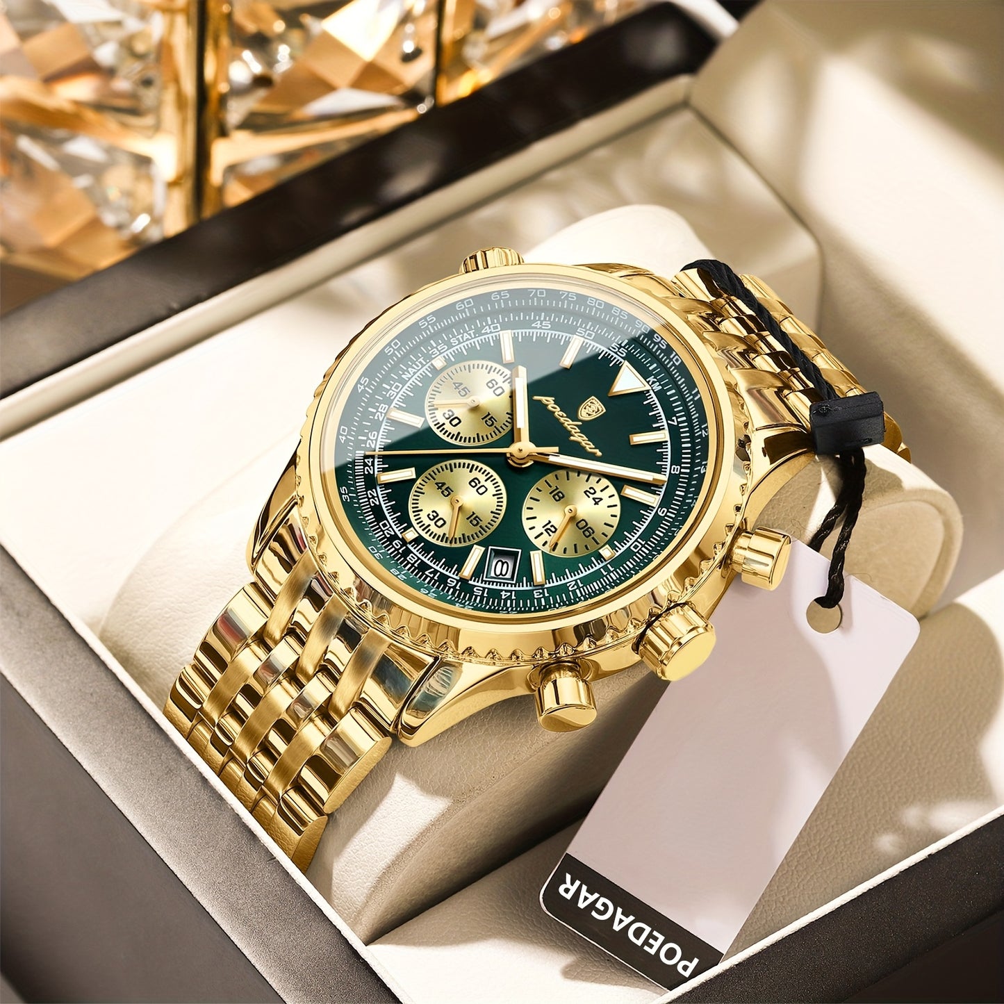 POEDAGAR Luxury Men's Quartz Watch -, Luminous Chronograph with Date Function, Stainless Steel Band & Zinc Alloy Case