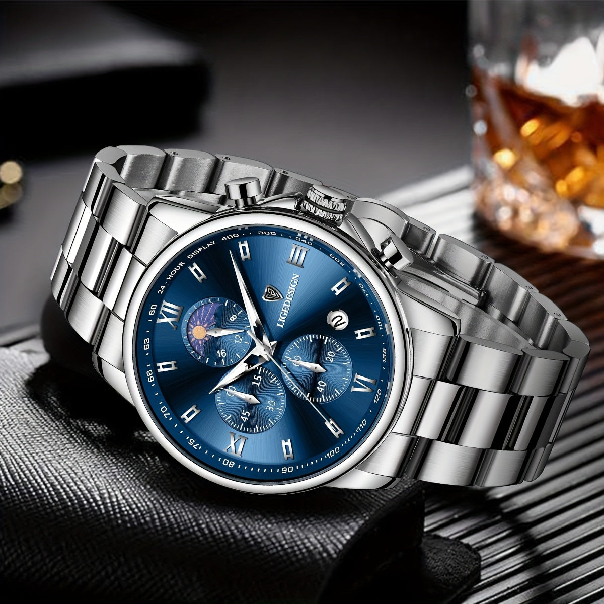 LIGE Black Blue Quartz Watch with Calendar, Exquisite & Simple Dial Stainless Steel Strap Multiple Colors High-quality Wrist Watch