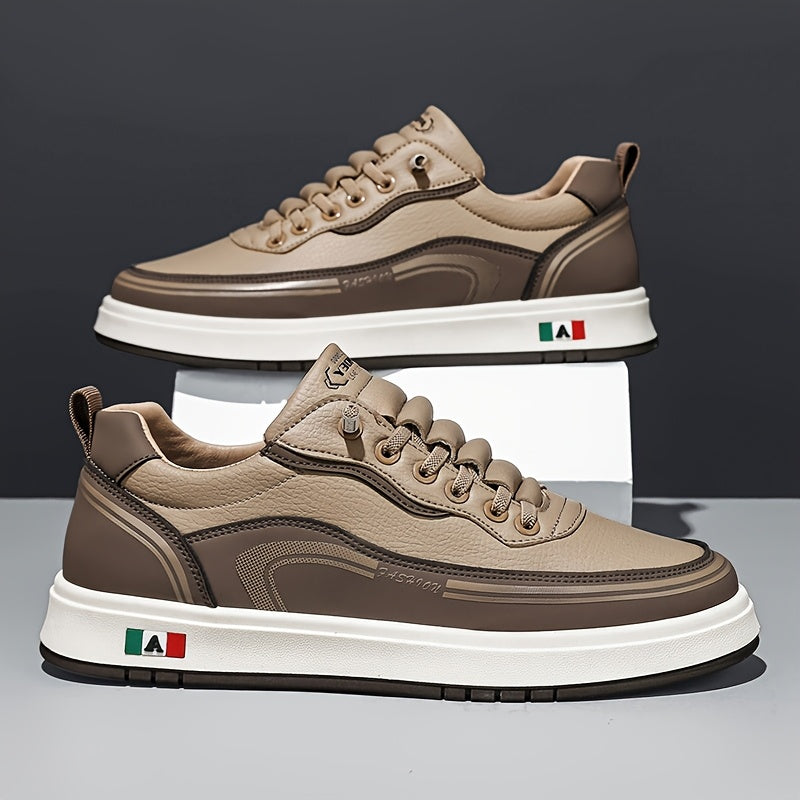 FC06 Men'S Casual Sneakers - Black & White Low-Top Lace-Up Shoes with Italian Flag Design, Faux Cover Upper, Cushioned PVC Sole, Breathable Fabric Lining for All-Season Comfort, Everyday Footwear, Modern Sneakers, Fabric Line