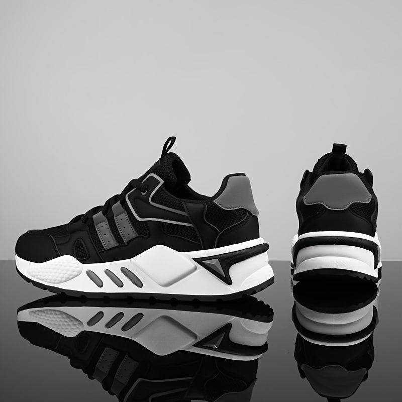 Men's Low-Top Skate Sneakers - White/Black Accent Lace-Up Shoes, Cushioned EVA Insole & Non-Slip Rubber Outsole for All-Season Urban Streetwear, Gym, Everyday - Breathable PU Upper Casual Shoes, Gym Footwear, Street Style, Du