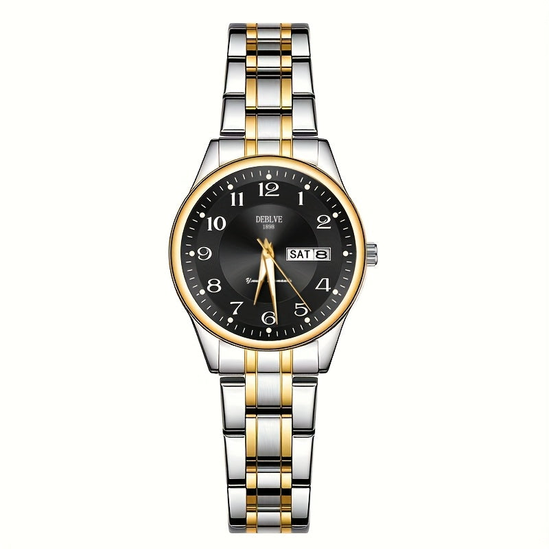 DEBLVE Women'S Ultra-Thin Stainless Steel Quartz Watch - Stylish, Lightweight, IPX7 with Calendar, Luminous Day Display, and Stainless Steel Band - Perfect for Casual Wear, DEBLVE