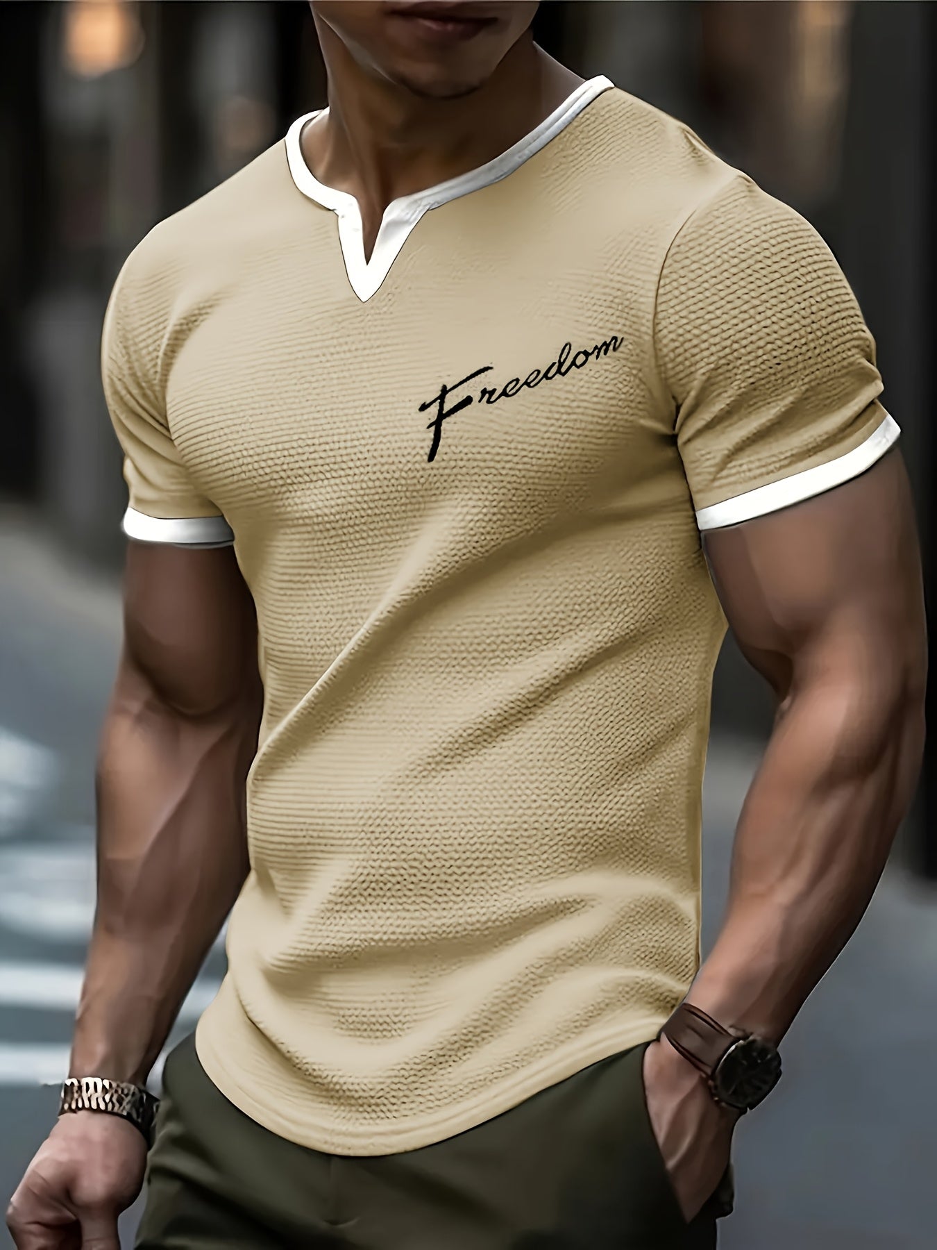 Pearson OBM Casual Stylish Waffle Outdoor Print T-Shirt, Men'S Short-Sleeve Y-Neck T-Shirt.