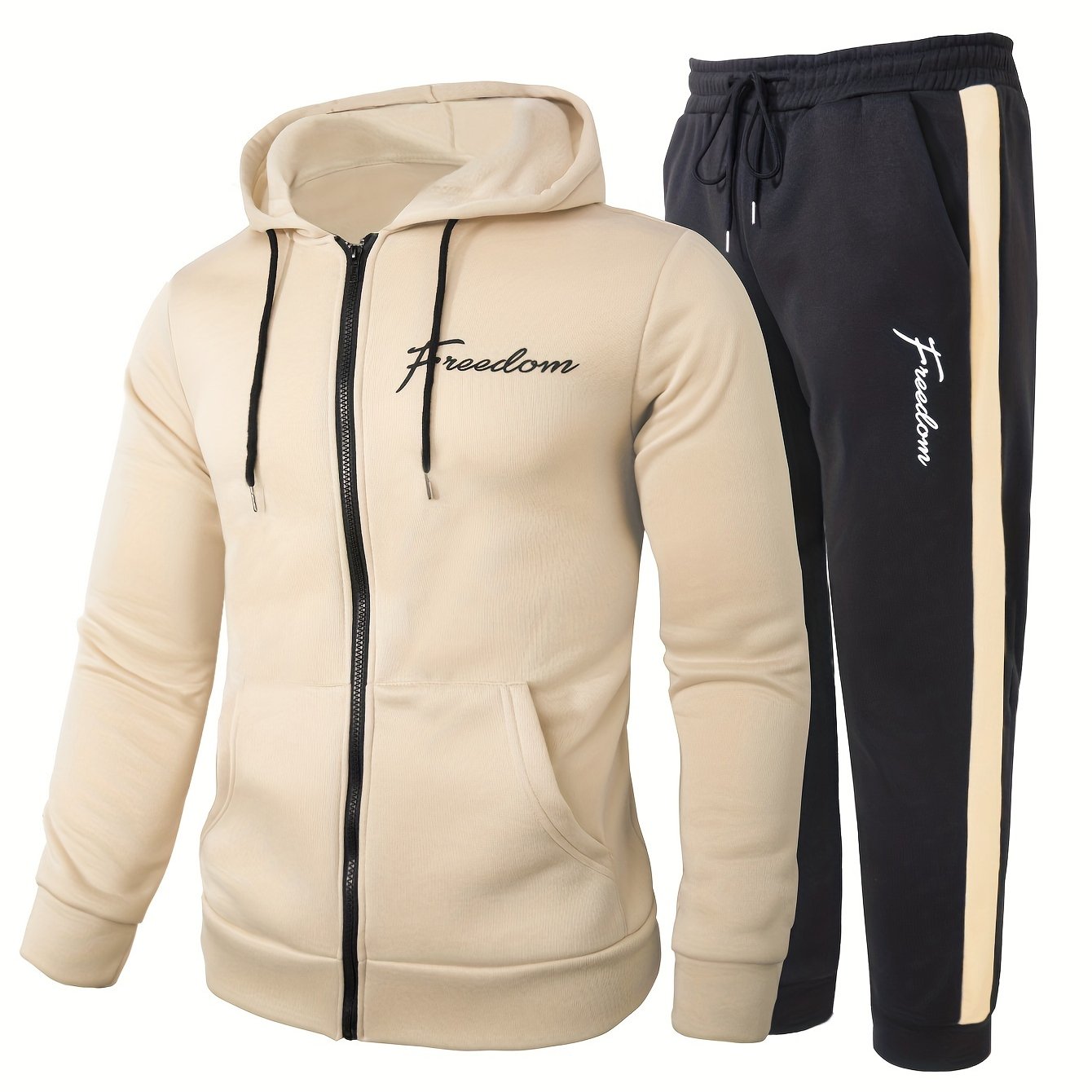 Classic Men's Athletic 2Pcs Tracksuit Set Casual Full-Zip Sweatsuits Long Sleeve Hoodie And Jogging Pants Set For Gym Workout Running