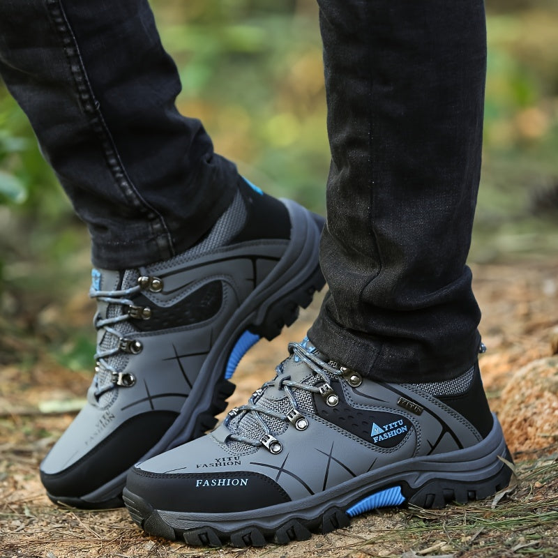 Men's Fashion Mesh Breathable Color Block Anti-skid Lace Up Hiking Shoes