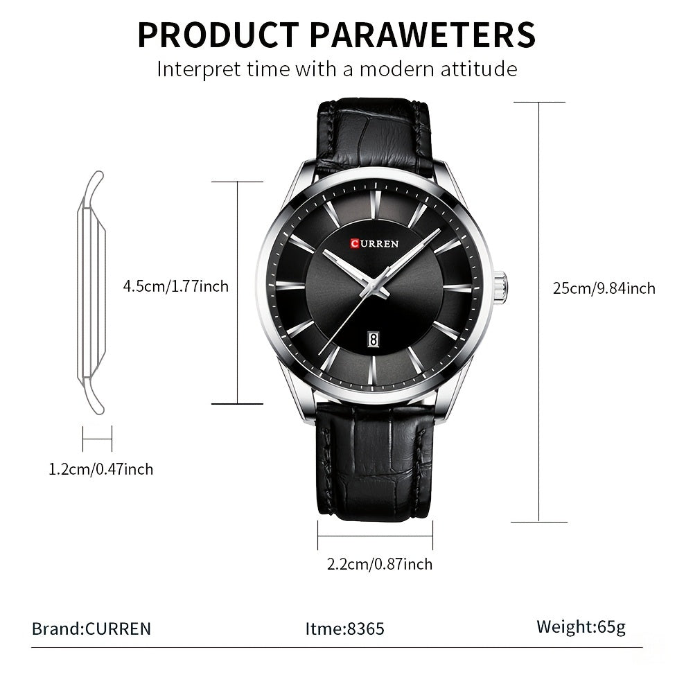 CURREN Minimalist Business Men'S Quartz Watch with Faux Leather Strap And Large Dial with Date, Suitable for Women