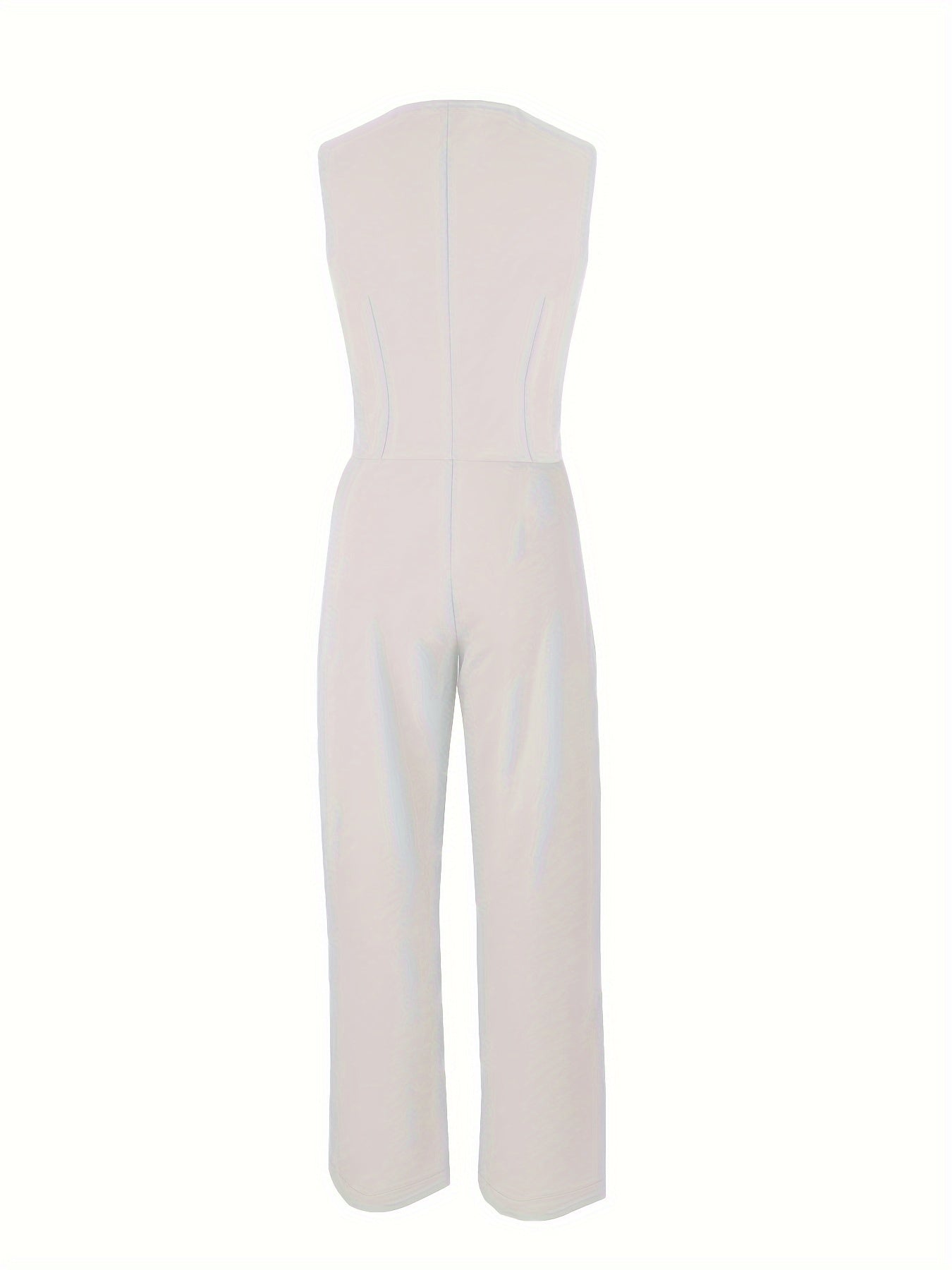 Solid Color Stylish Pantsuits, Button Front Fake Pocket Sleeveless Vest & High Waist Pleated Pants Outfits, Women'S Clothing