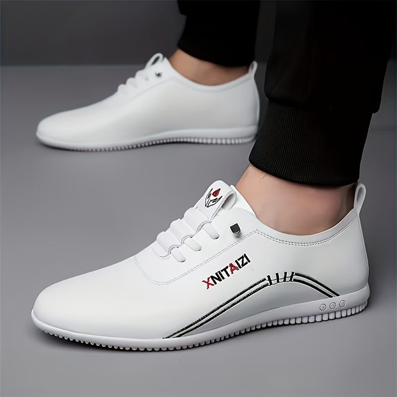 1 Pair of Men's Stylish Black & White Sneakers - Lace-Up Design, Round Toe, Rubber Sole, PU Upper, Perfect for Casual & Business Wear, Everyday Sneakers | Sporty Casual Shoes | Durable Footwear Construction