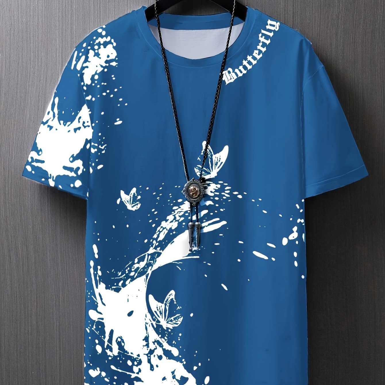 Men's Flat Shoulder Casual Butterfly Print Short Sleeve T-Shirt XT7119