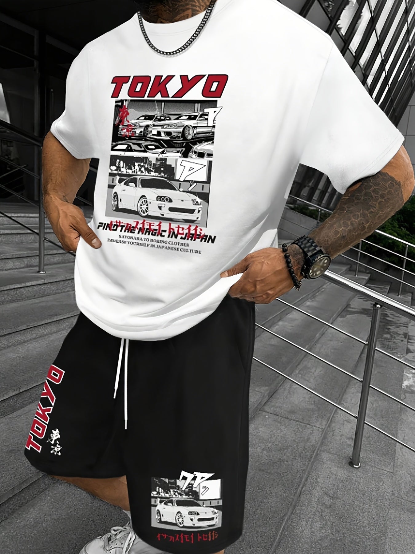 Men's suit short sleeve T-shirt and shorts