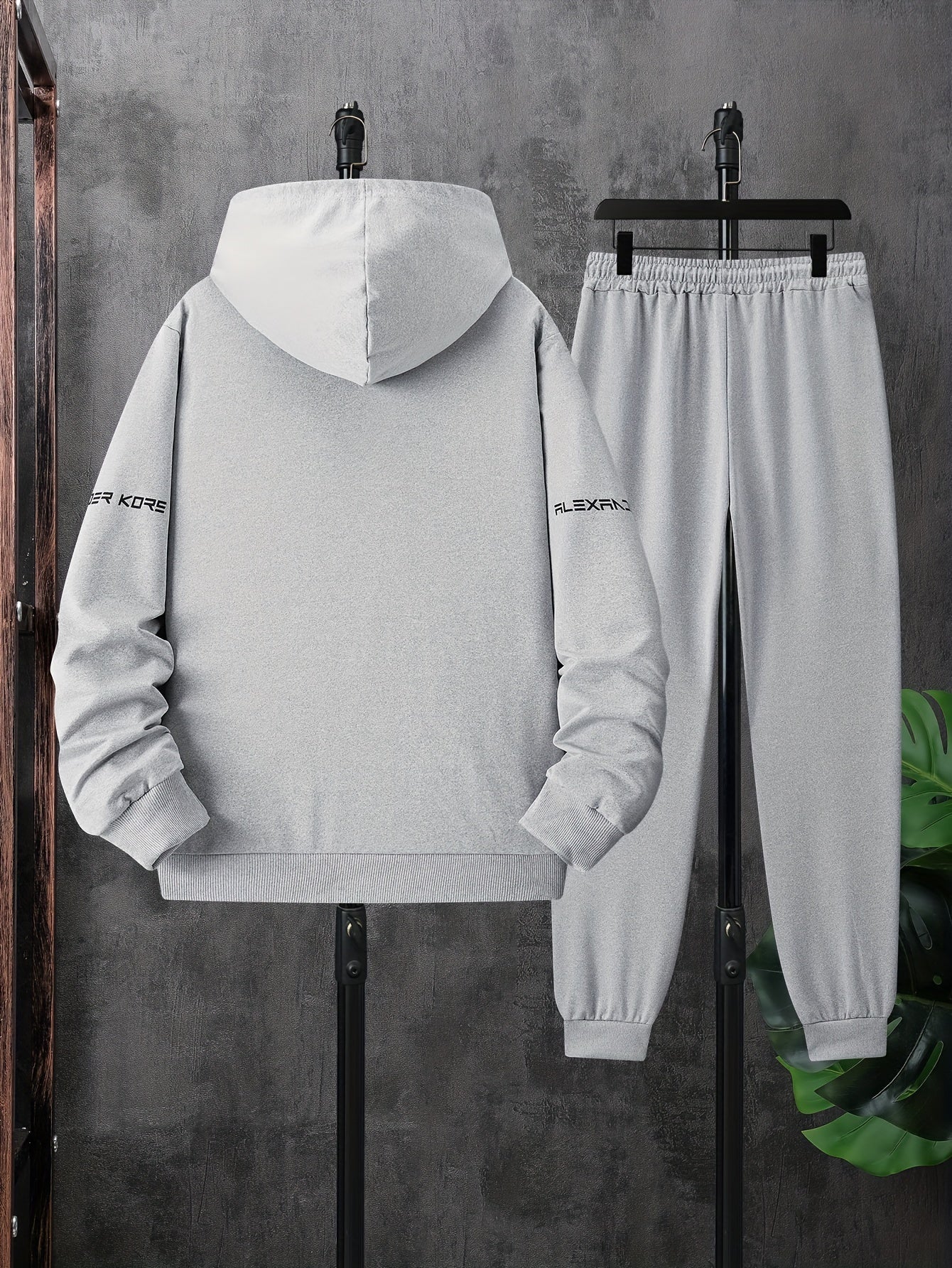 Men's AK Letter Print Long Sleeves Hoodies With Zipper Detail & Long Pants Two-piece Set, Slight Stretch Comfortable Clothing For Spring And Autumn