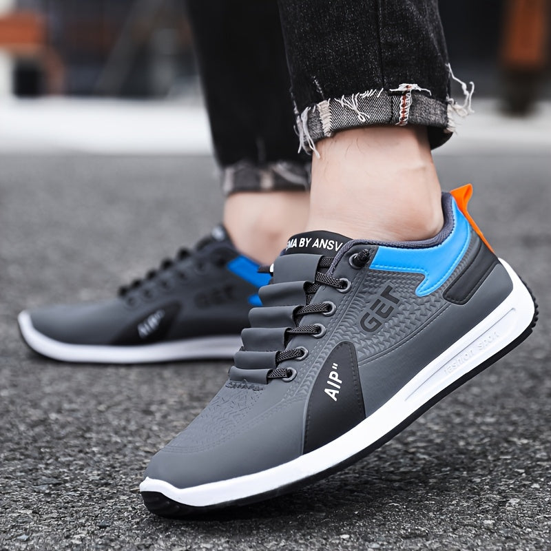 Men's White/Grey/Black Casual Sneakers - Low-Top Lace-Up Shoes with Cushioned Rubber Sole, PU Upper & Fabric Lining - Lightweight Everyday Walking Shoes for Gym, Office, Travel - Minimalist Athletic Footwear, Shoes Sneakers,