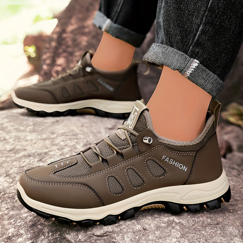 Men's Breathable Casual Running Shoes - All-Season, Stylish Lace-Up Sneakers with Rugged Tread for Hiking & Casual Attire, Brown