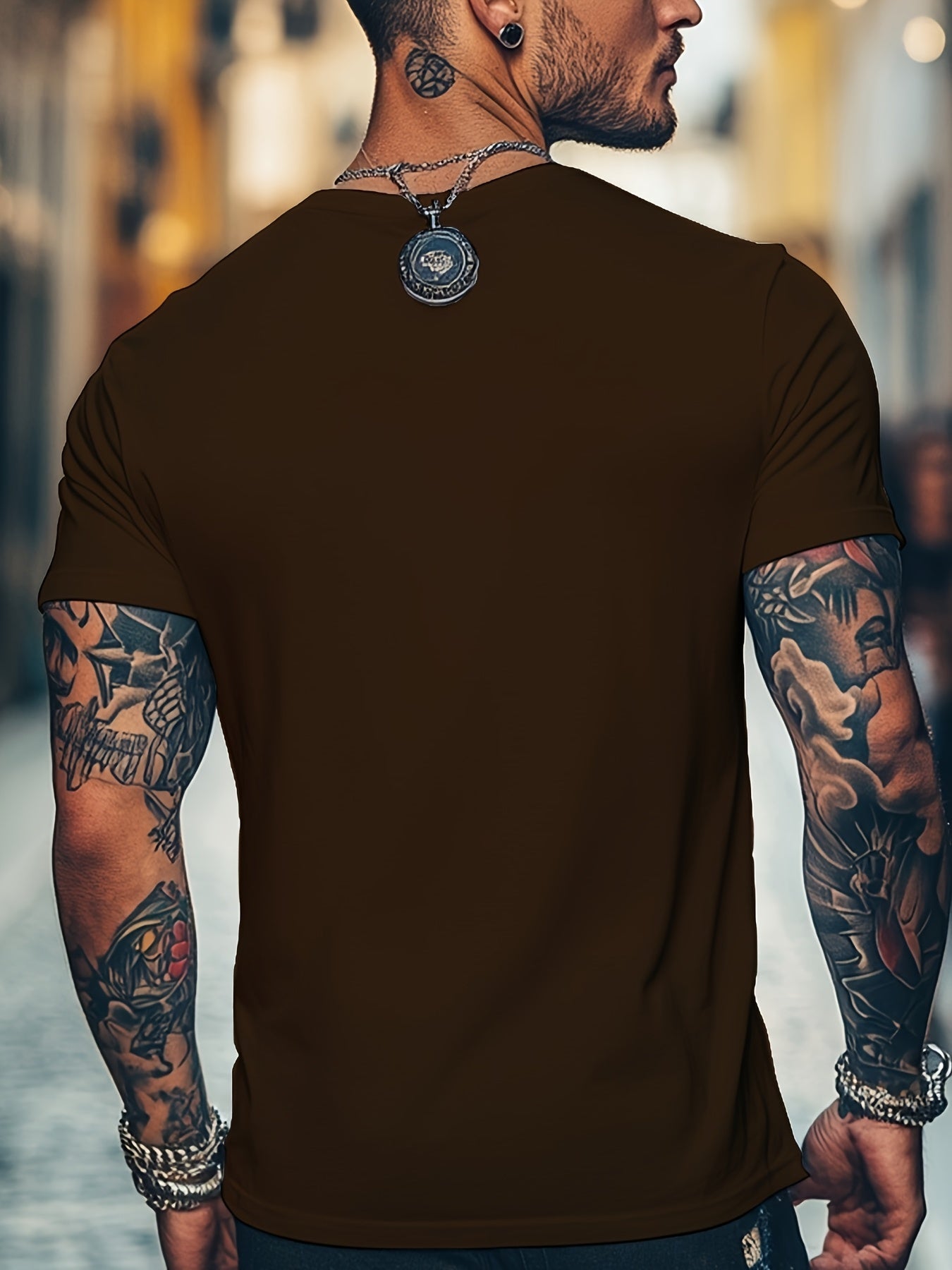 Men'S Brown T-Shirt with ECG Heartbeat Graphic - Casual Streetwear, Short Sleeve, Round Neck, Stretch Fabric, All-Season Comfort, Casual Streetwear Tee | Round Neck Tshirt | Comfortable Fit