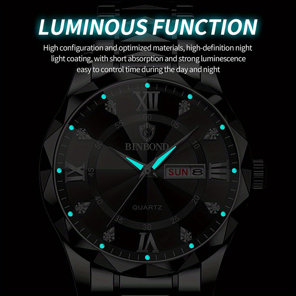 Men'S Casual Business Waterproof Date Quartz Watch with Luminous Hands and Dial - Stainless Steel Band, IP67 Rating, Date Display, Casual Business Watch | Minimalist Watch | Quartz Movement
