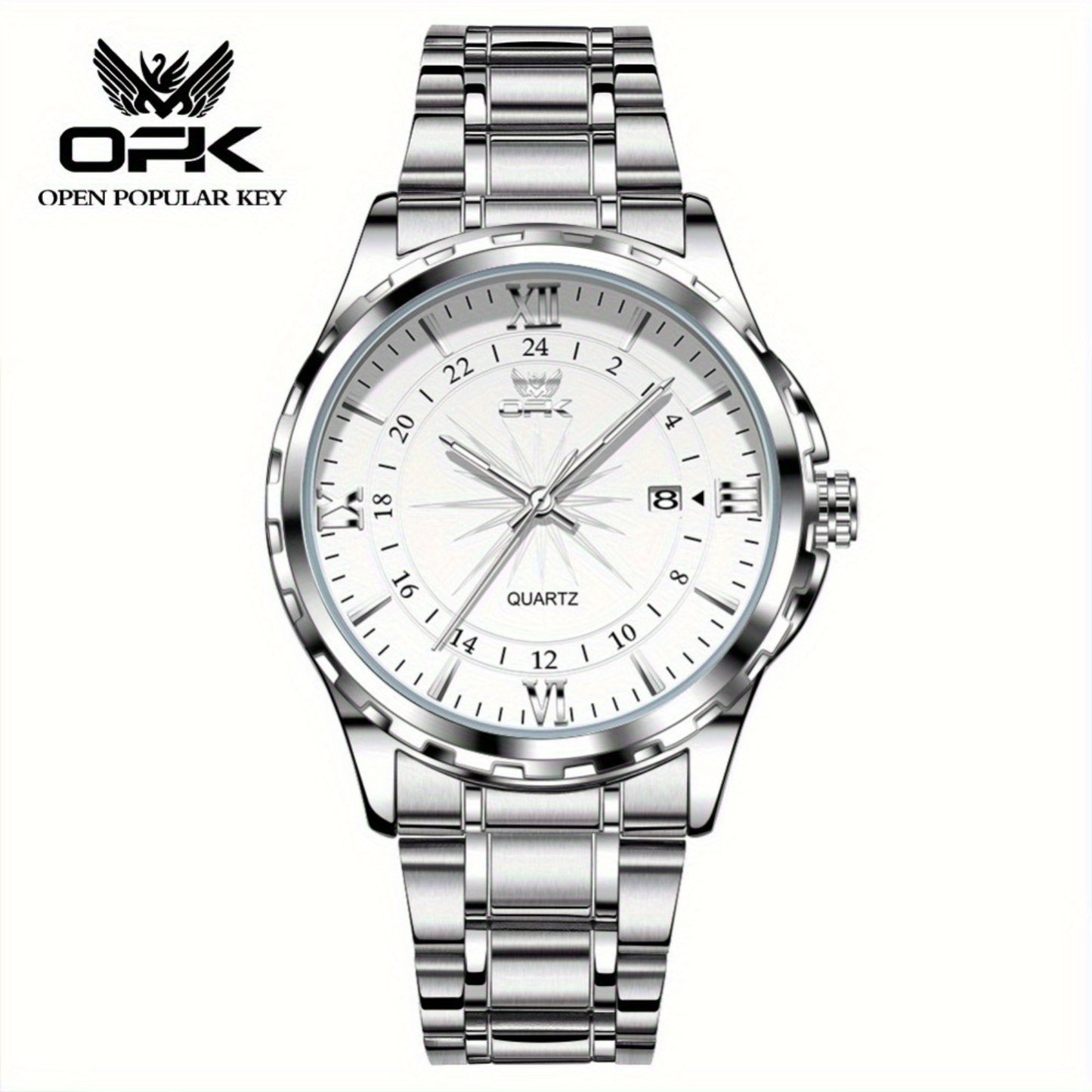 Elegant Luxury Men's Watch with Night Light, Roman Numerals & Date Display - Quartz Movement Stainless Steel Band for Business Casual & Formal Occasions