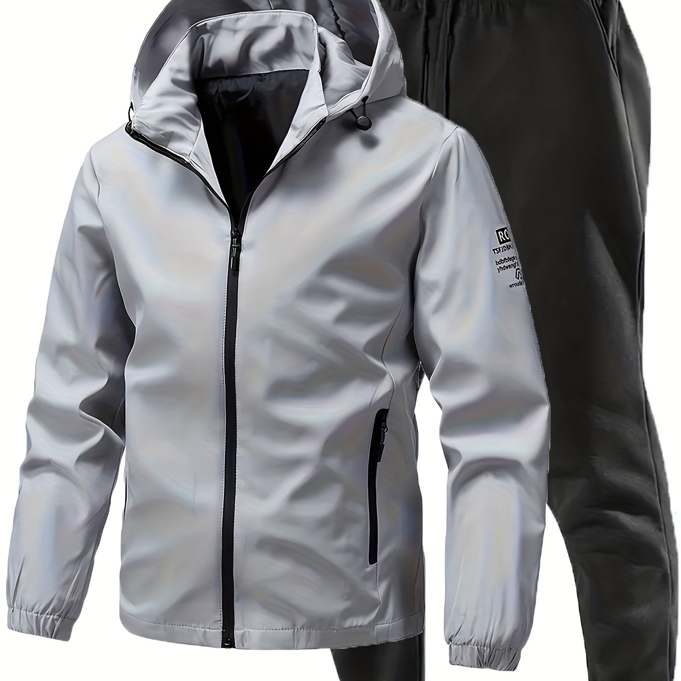 2pcs Men's Sporty Casual Jacket and Stretch Jogger Set, Spring/Autumn Fashion Hooded Jacket with Zipper Pockets, Windproof Outerwear and Black Stretch Joggers, Perfect for Outdoor Activities and Leisure Wear