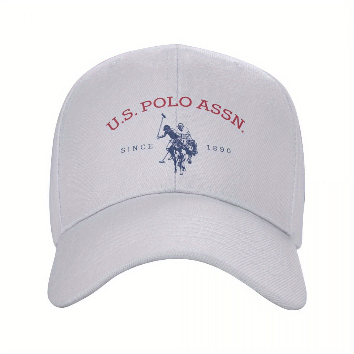 U.S. Polo Assn. Since 1890 - Adjustable Baseball Cap with Sun Protection, Classic Sporty Style, 1pc White Polyester Hat with Red & Blue Print, Perfect for Casual Outdoor Activities, Ideal Gift for Men and Wome
