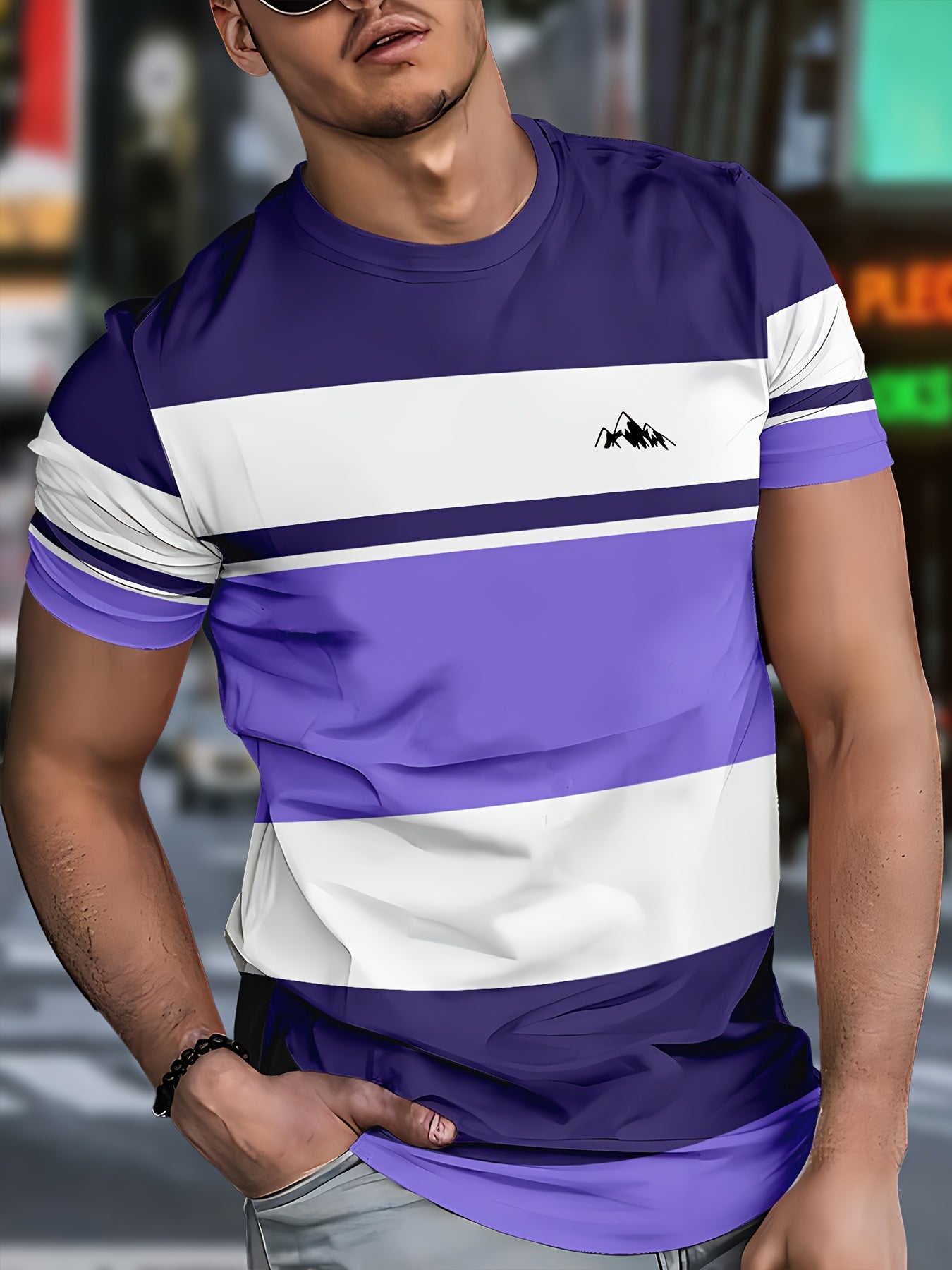Men's 3D Digital Print Short Sleeve T-Shirt - Bold Striped Color Block Design, Breathable Round Neck, Lightweight All-Season Casual Tee, Machine Washable, Everyday Outfit, Modern Fashion, Durable Tee, Printed Shirt, Streetwea