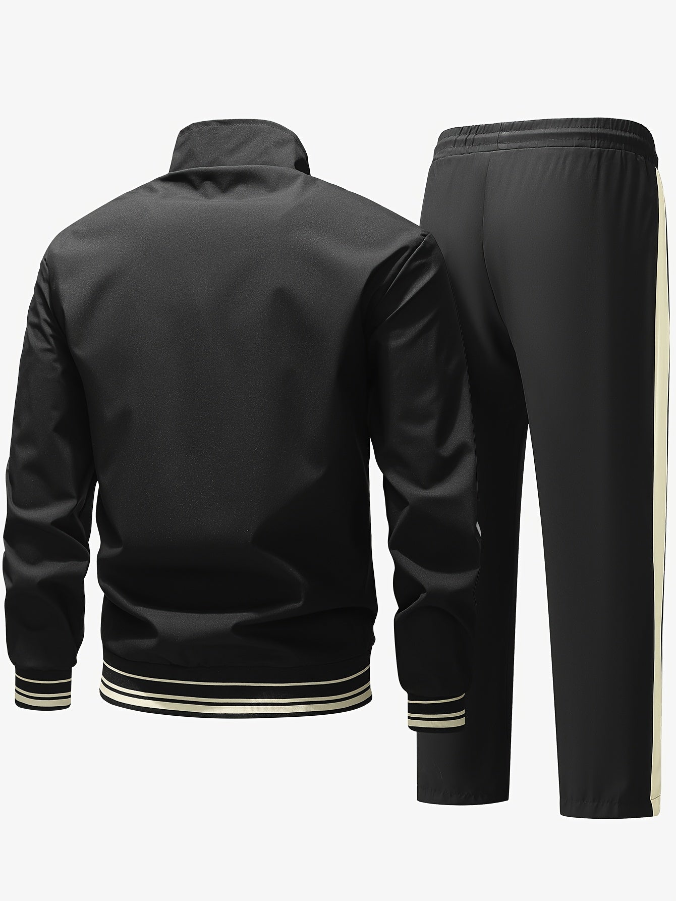 Men's Sports Casual Jacket and Pants Set, Two-Tone Spliced Letter Print Design, Stylish All-Season Trendy Outfit, Preferred by Athletes TZ6062