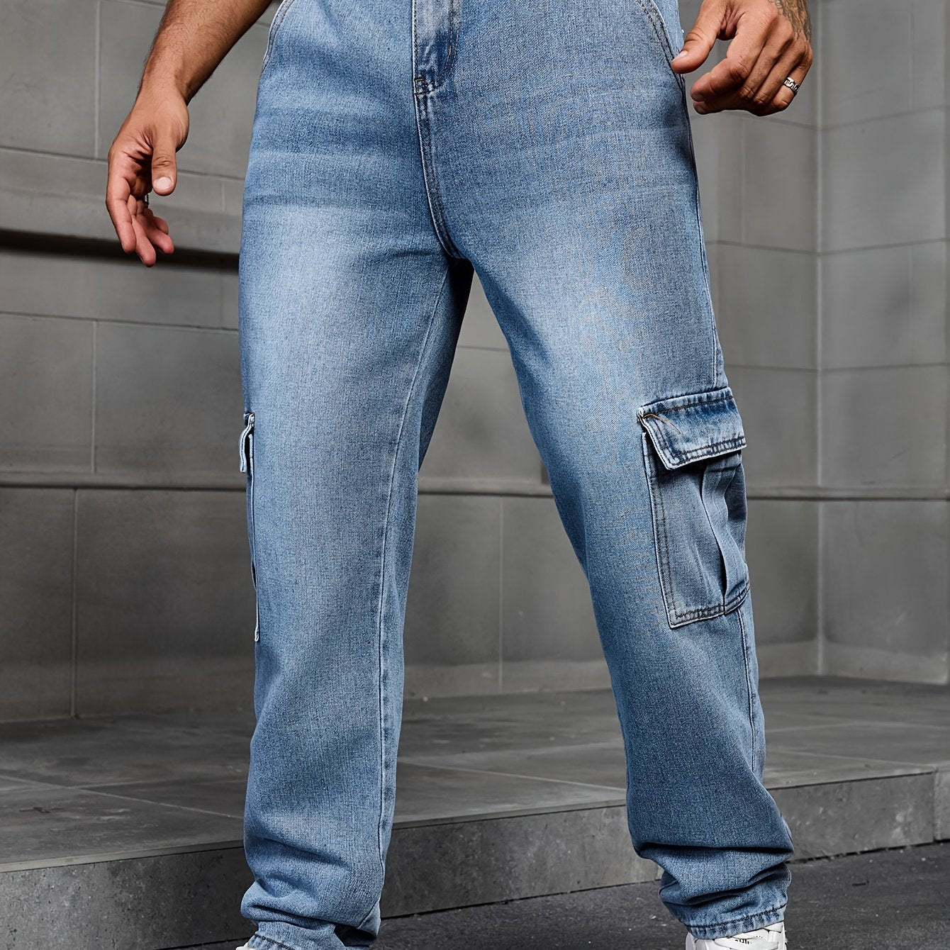 Men's Classic Blue Denim Jeans - 80%, Regular Fit, Machine Washable, Solid Color, All-Season Casual Wear, Comfortable Denim | Relaxed Fit Jeans | Textured Denim Pants