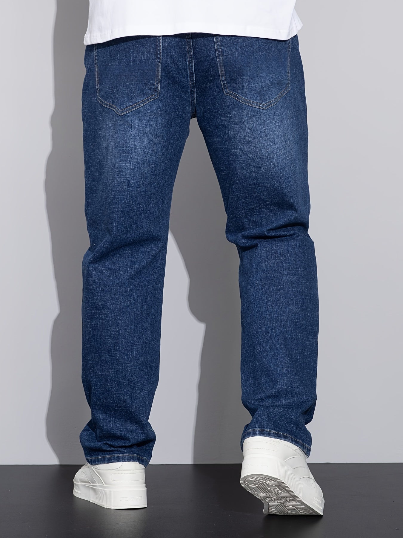 Men's Plus Size Loose Fit Stretchy Cotton Denim Pants, Lightweight Business Casual Jeans For All Seasons