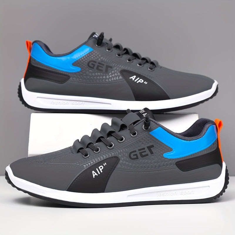 Men's White/Grey/Black Casual Sneakers - Low-Top Lace-Up Shoes with Cushioned Rubber Sole, PU Upper & Fabric Lining - Lightweight Everyday Walking Shoes for Gym, Office, Travel - Minimalist Athletic Footwear, Shoes Sneakers,