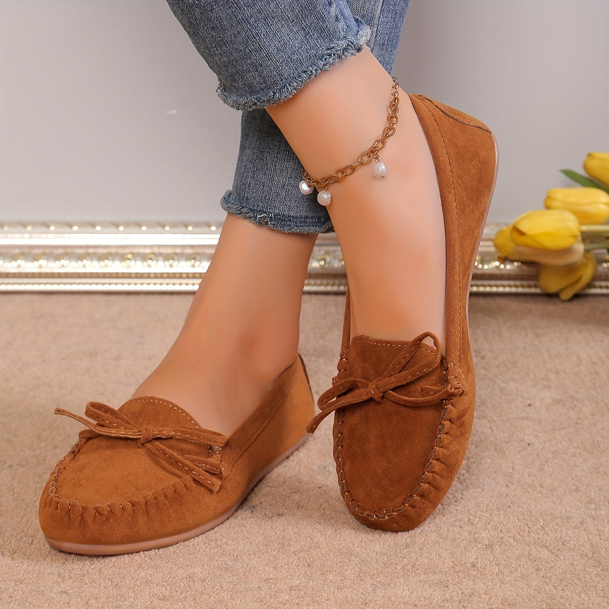 Women's Casual Slip-On Sneakers With Butterfly Knot, Breathable And Lightweight, Rubber Outsole, Fleece Lining, Perfect For Autumn