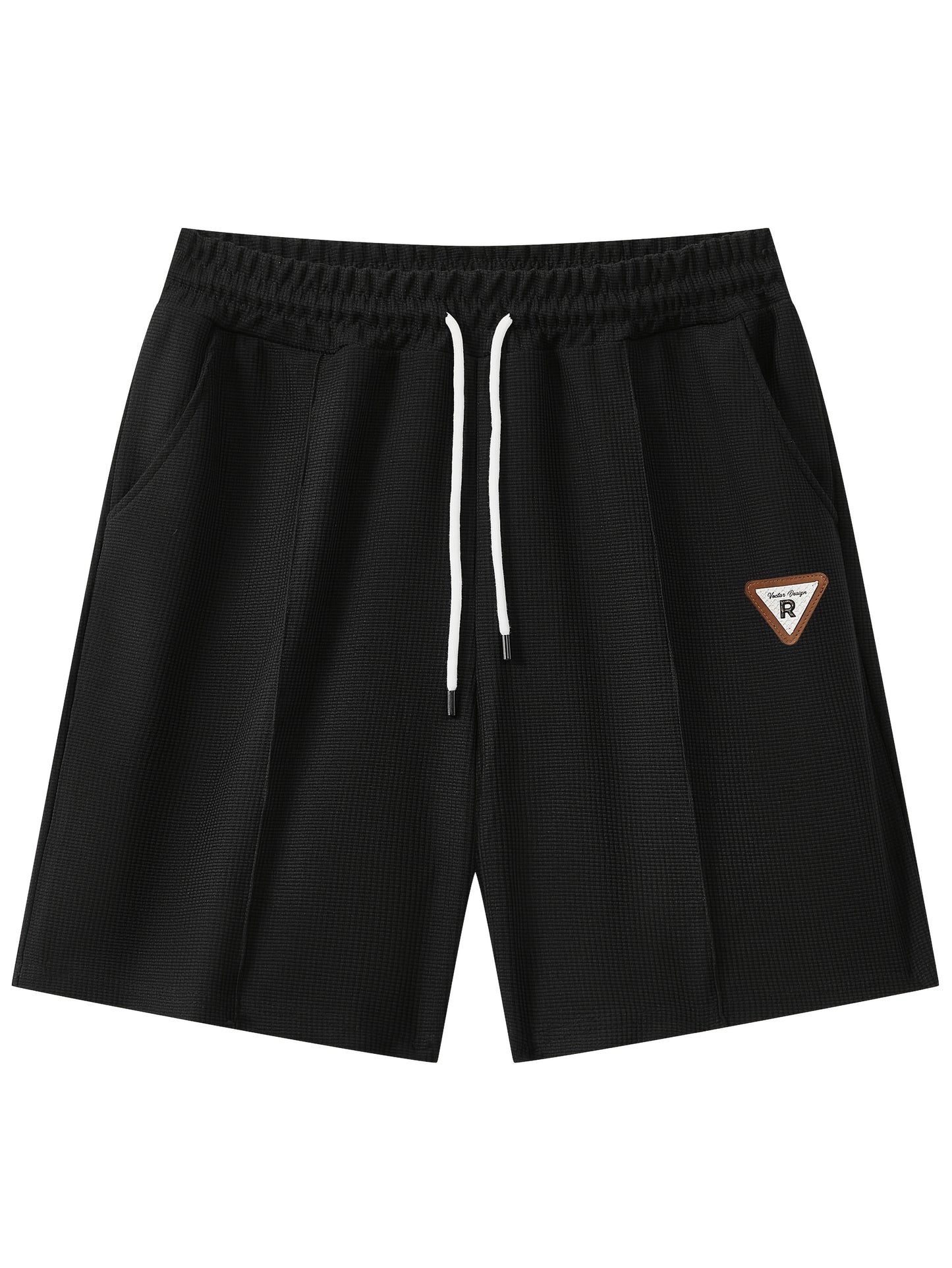 Men's Waffle Round Neck Top with Label, Short Sleeve T-shirt and Drawstring Shorts for Clean and Comfortable Spring/Summer Wear