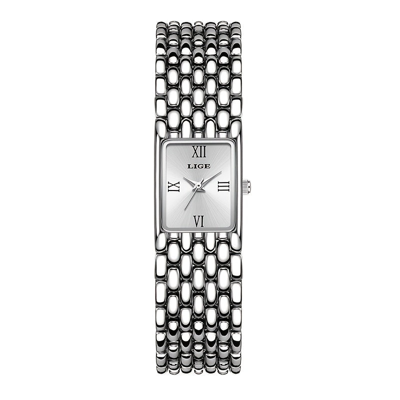 LIGE Women'S Luxury Quartz Watch - Stainless Steel Band, Blue Dial with Roman Numerals, Elegant Fashion Timepiece for Casual or Sporty Wear, Elegant Timepiece | Sleek Watch Design | Alloy Watch Case