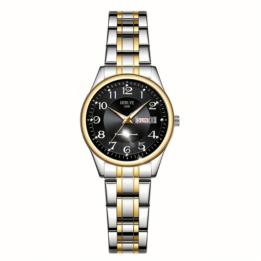 DEBLVE Women'S Watch - Glowing Face, Steel Strap, Week Calendar Display, Perfect Present for Birthdays, Celebrations, And Anniversaries