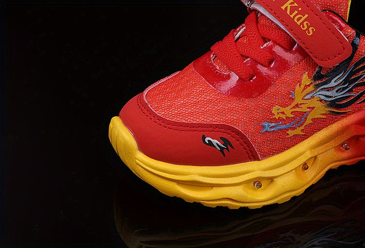 2025 New Youngsters' LED Light-Up Sneakers - Sparkling Cartoon Dad Shoes for Boys & Girls, Closure, Breathable Fabric Upper & Durable PVC Sole, All-Season Casual Wear, Kid Shoes, Everyday Youngsters'S Footwear, Fun Youngsters