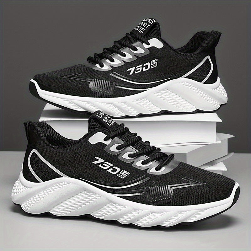 Men's Lightweight Sneakers - Non-Slip PVC Sole, Cushioned EVA Insole - White/Blue Accent Low-Top Sneakers for Gym, Running, Everyday - All-Season Lace-Up Athletic Footwear - Model HX-3, Sports Activities, Sporty Design, Secur