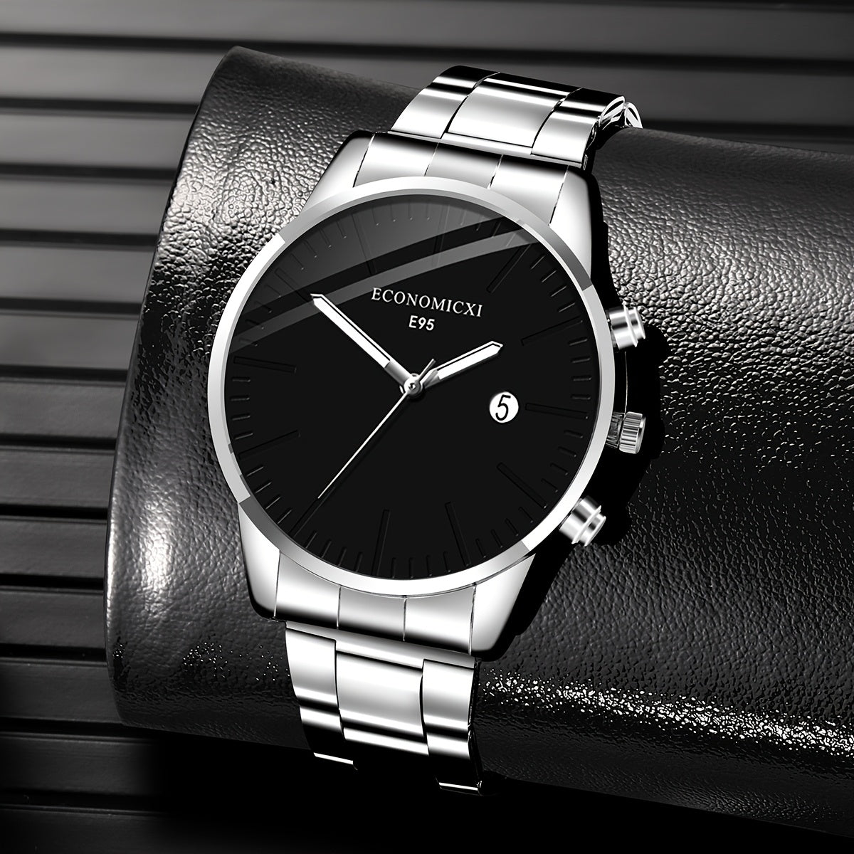 1pc Men's Quartz Watch - Cool & Handsome Retro Business Style with Black Dial, Roman Numerals, Date Window & Minimalist Design - Perfect Gift for Father's Day, Birthdays, Eid Al Adha (Durable Metal/ Strap), Special Occasion W