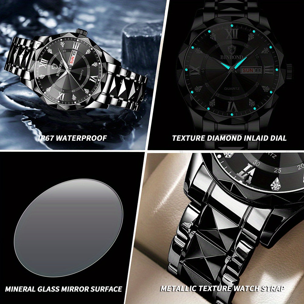 Men'S Casual Business Waterproof Date Quartz Watch with Luminous Hands and Dial - Stainless Steel Band, IP67 Rating, Date Display, Casual Business Watch | Minimalist Watch | Quartz Movement