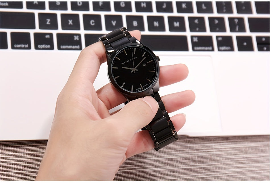 Fashion Casual Watch, Classic Simple Black Calendar Quartz Movement Stainless Steel Strap, Suitable For Daily Outdoor Leisure Business Men's Watch