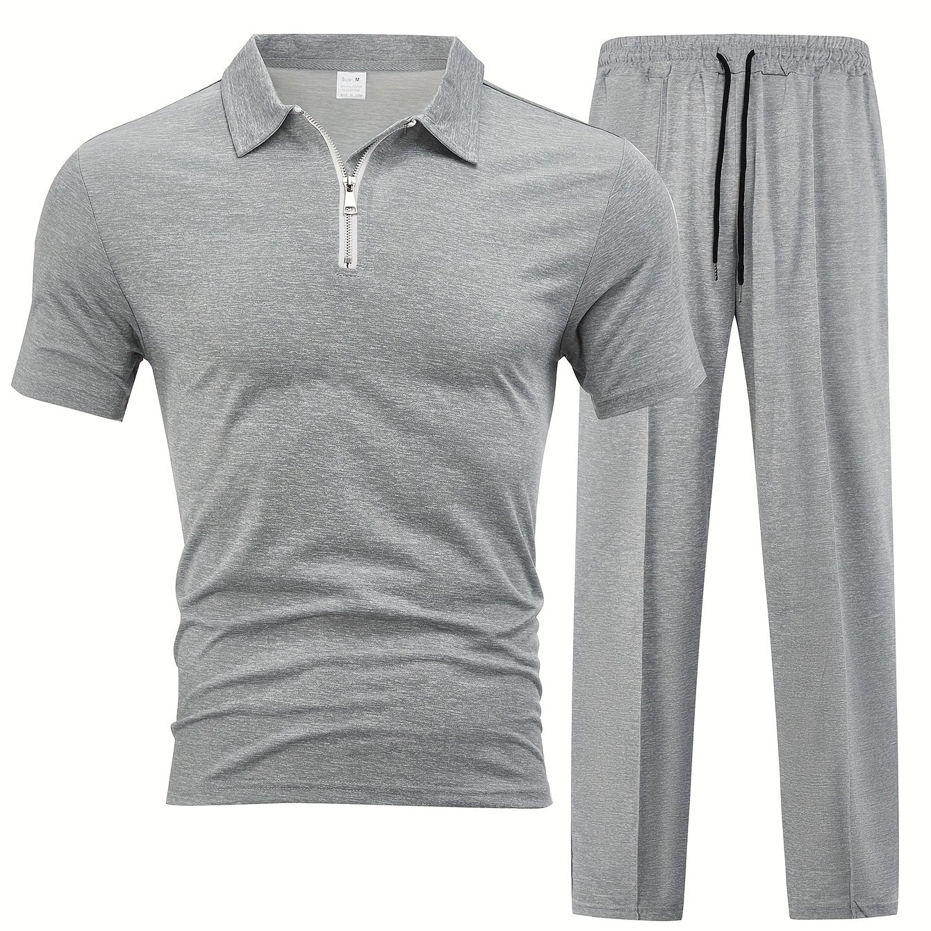 New Spring Fashion Casual Polo Shirt Zipper Men'S Casual Sports Long Pants Short Sleeve Two-Piece Set
