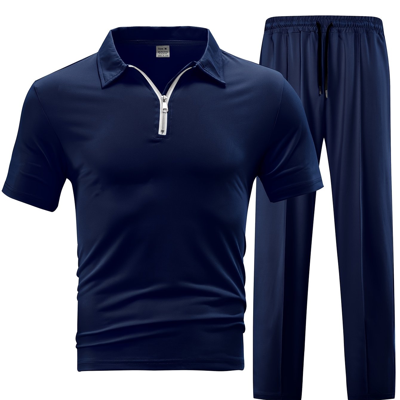 New Spring Fashion Casual Polo Shirt Zipper Men'S Casual Sports Long Pants Short Sleeve Two-Piece Set