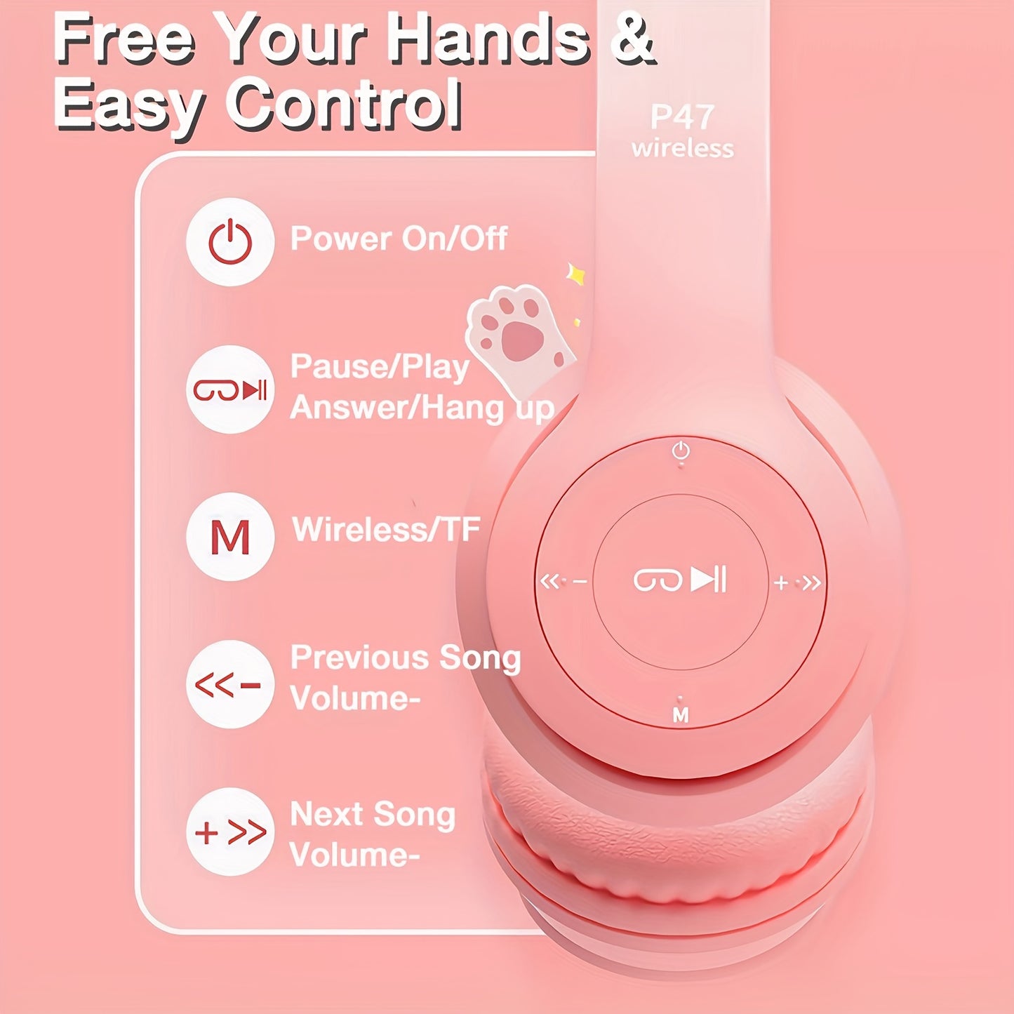 GENAI Wireless Over-Ear Headphones, 20H Playtime, Wireless 5.0, Noise Reduction, Comfortable Padded Ear Cups, Foldable Design for Travel & Home, Perfect Gift for Youngsters, Teens, Adults, Women